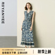 顏域碎花背心連衣裙女2025夏季新款法式復(fù)古拼接收腰V領(lǐng)魚尾長裙 藍花 L