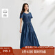 茵曼（INMAN）【商場同款】法式純棉牛仔連衣裙2025夏季女裝新品寬松a字裙 深牛仔藍(lán) M