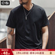 馬登工裝Sorona涼感速干T恤男夏季v領(lǐng)正肩短袖索羅娜純色輕奢體恤上衣 炭黑色 XL