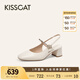 KISSCAT接吻貓2025年夏季時(shí)尚通勤氣質(zhì)優(yōu)雅百搭圓頭時(shí)裝涼鞋KA65315-11 米色 -羊皮 38
