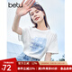 百圖betu女裝夏新款T恤海洋珠片繡印花短袖寬松純棉T恤女2304T20 白色 M