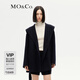 MO&Co.【美麗諾綿羊毛】冬極簡風(fēng)雙面呢大衣外套MBC4OVC001附腰帶 藍黑色 M 165