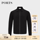 PORTS寶姿男裝春夏棉質彈性全開襟拉鏈長袖修身毛衣MN8K007GXD002 BLACK M