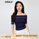 ONLY通勤風(fēng)一字領(lǐng)條紋修身短款針織衫女|123324007 E39 荷蘭藍(lán)DUTCH BLUE M 165/84A