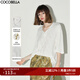 COCOBELLA鏤空提花V領(lǐng)系帶五分袖針織衫女純色系上衣TS3002-3 白色 S