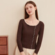 頂瓜瓜頂呱呱保暖內衣女棉質(zhì)螺紋木耳邊大圓領(lǐng)女士保暖打底衫女濃咖 175