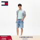 TOMMY JEANS【復古寬松】25春夏新款男裝美式潮流徽章破洞毛邊牛仔短褲 牛仔藍1AB 32