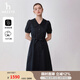 哈吉斯（HAZZYS）女裝 夏款大翻領(lǐng)法式優(yōu)雅短袖連衣裙女AQWSC03BC25 藏青色NV XL (170/92A 42)