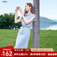 百圖betu女裝2025夏季新款連衣裙無(wú)袖減齡蕾絲拼接牛仔連衣裙2507T53 淺牛仔藍 M