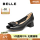 百麗（Belle）氣質(zhì)方跟淺口單鞋女2025秋新商場(chǎng)同款牛皮通勤單鞋E1A1DCQ5 黑色 38