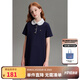ELLE KIDS童裝 繡花娃娃領(lǐng)連衣裙女童夏季新款法式復(fù)古風(fēng)精致裙子 藏青 165 (M)
