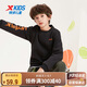 特步（XTEP）兒童童裝保暖舒適套頭衛(wèi)衣 正黑色/明火橙(加絨) 150cm