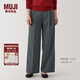 無(wú)印良品（MUJI） 女式 不易起皺 抽褶 直筒褲 褲子女款秋冬款 長(zhǎng)褲 BE1QSA4A 深灰色 L (165/70A)