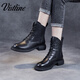 Vistline馬丁靴女秋冬加絨保暖加厚短靴女時(shí)尚媽媽鞋增高顯瘦牛皮舒適短靴 黑色 36