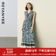 顏域碎花背心連衣裙女2025夏季新款法式復(fù)古拼接收腰V領(lǐng)魚尾長裙 藍(lán)花 M