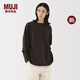 無(wú)印良品（MUJI）男式水洗粗棉線(xiàn)一字領(lǐng)九分袖T恤男士長(cháng)袖打底衫條紋男款秋季新品 深棕色條紋 S （165/84A）