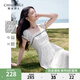 秋水伊人A字裙擺方領(lǐng)蕾絲花邊連衣裙2025年夏季新款女休閑中長裙 米色 L