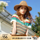 Olrain歐芮兒彩色條紋針織衫女夏季新款甜美撞色鏤空短袖多巴胺 彩色 M