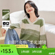 歐莎（OSA）【香草云衫】草甸綠條紋V領(lǐng)針織衫毛衣女長(cháng)袖上衣2025秋季新款 綠色 XL