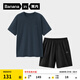 蕉內(nèi)（Bananain）王一博同款305H純棉睡衣男女士100%棉情侶家居服短袖短褲套裝夏季 【短褲款素色-男】黯藍(lán) XL
