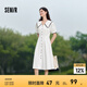森馬連衣裙女純棉泡泡袖初戀裙24夏撞色大翻領(lǐng)中長裙學(xué)院風(fēng) 本白10102 160/84A/M