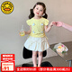 G.DUCK KIDS小黃鴨童裝女童夏裝套裝薄款兒童衣服飛袖抽繩掛件兩件套時尚休閑 黃色 130 建議7~8歲（120-130cm）