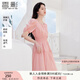 香影法式方領(lǐng)連衣裙女2025夏季新款溫柔風(fēng)粉色打攬收腰絕美仙女裙 粉色 S 155/80A/85-95斤