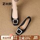 ZHR單鞋女優(yōu)雅知性淺口粗跟女鞋通勤風(fēng)氣質(zhì)方頭船鞋女 BL527 黑色 37