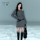 三彩獨醒2025冬季新款圓領(lǐng)針織連衣裙長(cháng)袖小A短裙打底慵懶F 深邃灰 M 160/84A