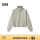 森馬（Semir）衛(wèi)衣女插肩袖立領(lǐng)復(fù)古簡約2024冬季抓絨套頭衫ins潮109724116001