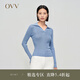 OVV2023秋冬新款女裝絲棉經(jīng)典款POLO領(lǐng)不規(guī)則羅紋長(zhǎng)袖針織衫 中藍(lán)（凈色）A9 L