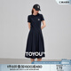 初語(yǔ)美式學(xué)院風(fēng)連衣裙女2025新款夏季泡泡袖透氣珠地百褶T恤裙 藏青色 XL