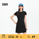 森馬（Semir）連衣裙女收腰T恤裙小心機夏季2025新款繡花圓領(lǐng)短裙簡(jiǎn)約休閑 黑色90001 M