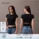 Calvin KleinJeans25春夏女士潮流休閑ck鏤空辣妹正肩羅紋重磅短袖T恤47AB208 UB1-太空黑 M