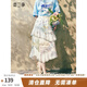 兩三事永晝長(zhǎng)夏 2025夏季新款復(fù)古蕾絲荷葉邊拼接印花高腰半身裙 花色 M