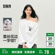 森馬（Semir）長袖T恤女秋季蕾絲一字領(lǐng)純棉oversize印花2025上衣10A525101005