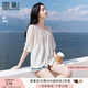 香影【王楚然明星同款】白色娃娃衫上衣女夏含亞麻小衫淡人薄v領(lǐng)襯衫 米白 XL 170/92A/125-140斤
