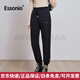 ESSONIO輕奢品牌女士羽絨褲女高腰鵝絨外穿2025冬季新款加厚防寒工裝棉褲 黑色 M 推薦95-105斤