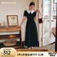Olrain歐芮兒黑色法式撞色翻領(lǐng)氣質(zhì)連衣裙女夏2025新款碎花茶歇裙 黑色 XL