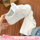 百麗踏超火櫻花粉板鞋女配裙子2025夏季新款百搭休閑小白鞋子透氣面包鞋 白色（順豐包郵）（順豐包郵） 35