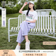 香影休閑套裝女2025年夏季新款一整套搭配短袖t恤紫色褲子兩件套 紫色 L