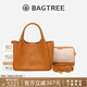 BAGTREE包包樹(shù)墩墩包輕奢品牌新款植鞣牛皮菜籃子手提水桶包單肩斜挎女包 焦糖色【贈可拆卸內袋】 高級小眾生日禮物女