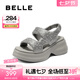 百麗（Belle）時(shí)尚閃耀水鉆休閑涼鞋女厚底增高涼鞋B2727BL5 灰色 37 (235mm)