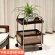 柏帝奇實(shí)木邊幾可移動(dòng)置物架小推車(chē)家居裝飾雙層置物架零食臉盆架落地式 黑色框+棕色托盤(pán) 整套（架子+托盤(pán)+筐+皮）