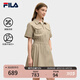 FILA 斐樂官方女裝梭織工裝連衣裙2025夏季新款時尚涼感防曬收腰裙子 荒草卡其-LK L 170/88A/L