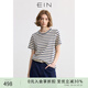 EIN【航海系】EIN言藍白條紋圓領(lǐng)休閑寬松短袖T恤上衣女裝25夏新款 墨藍 S