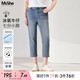 MsShe【冰氧吧涼感牛仔褲】大碼女裝2025夏裝顯瘦彈力七分小腳褲 牛仔淺藍色現(xiàn)貨 2XL