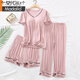 莫代爾睡衣女夏季新款舒適質(zhì)感帶胸墊冰絲褲薄款寬松家居服套裝新 粉色短袖七分褲三件套 2XL(適合130-150)