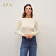 OVV【黃金羊毛】2025秋冬新款女裝豎條紋羅紋長(cháng)袖針織衫 象牙白 S