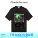 Charlie Luciano人物稻草夢境夜光做舊T恤新款92853情侶男女同款cl短袖男潮 黑色 XS 160
